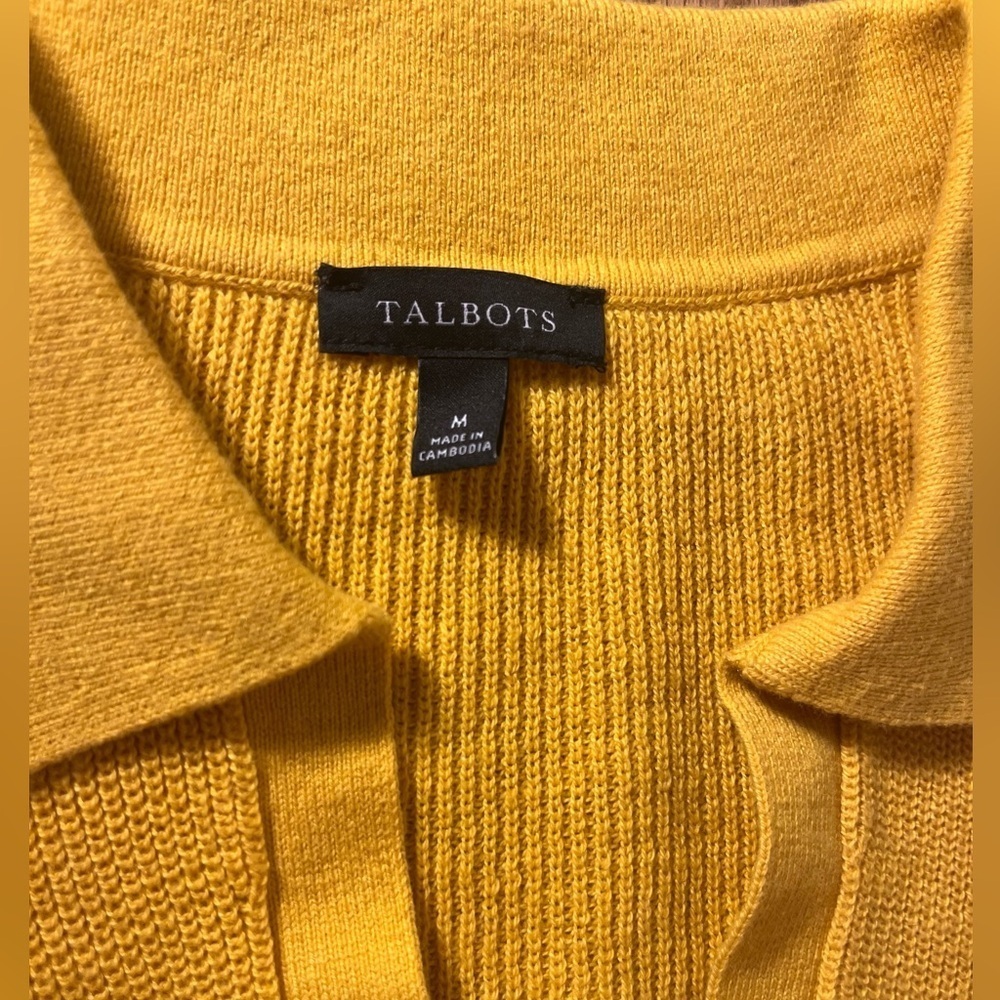 Talbots Yellow Collared V-Neck Sweater - Picture 2 of 4